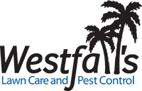 Company logo with "Westfall's" in black and the two l's being palm trees. Underneath is "Lawn Care and Pest Control" in the blue branding colors.